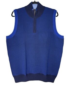 Thomas Dean Sweater Vest Medium Zegna Wool 1/4 Zip Blue Italy Golf Luxury Knit